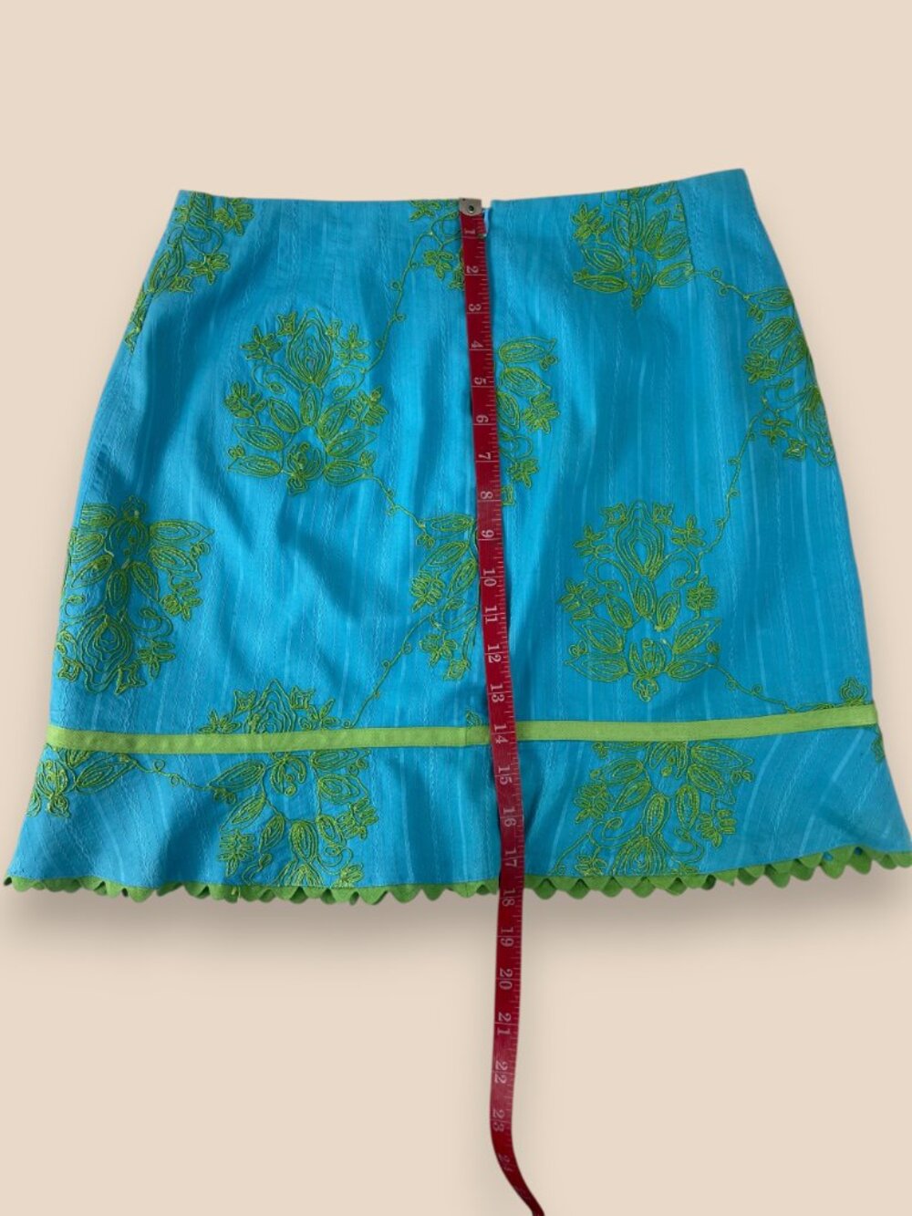 VTG Nanette Lepore Mini Skirt Embroidered Ribbon Blue Green Y2K Made in USA 10 - Picture 5 of 8